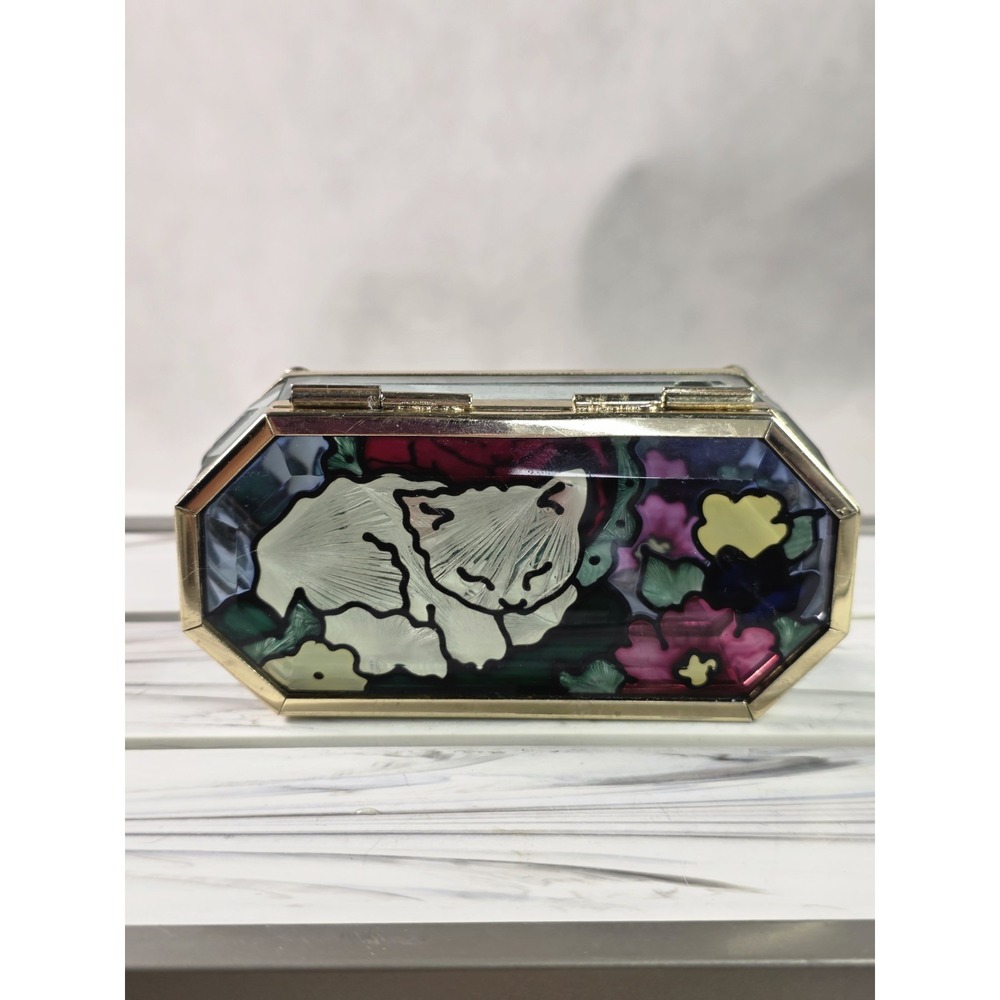 John Baker Designs Stained Glass / Glass Trinket Box Two Cats Sleeping Vintage